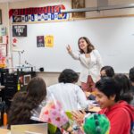 Camille Zamora on a classroom visit to Savanna High School (Photo by Hannah Burnett-Courtesy The Wallis)